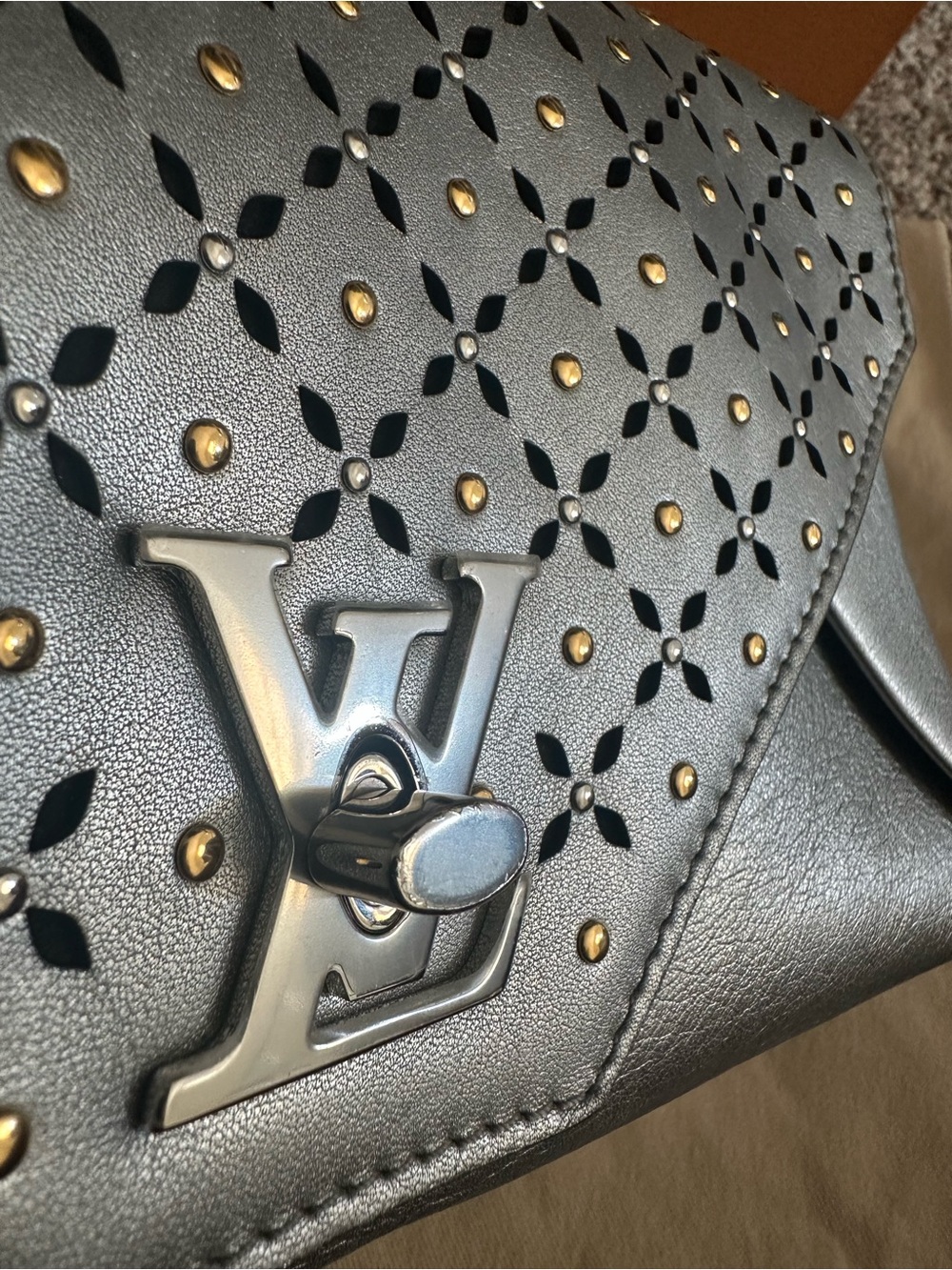 Louis Vuitton Love Note Studded Perforated Leather Clutch/Shoulder Bag; - Picture 3 of 10